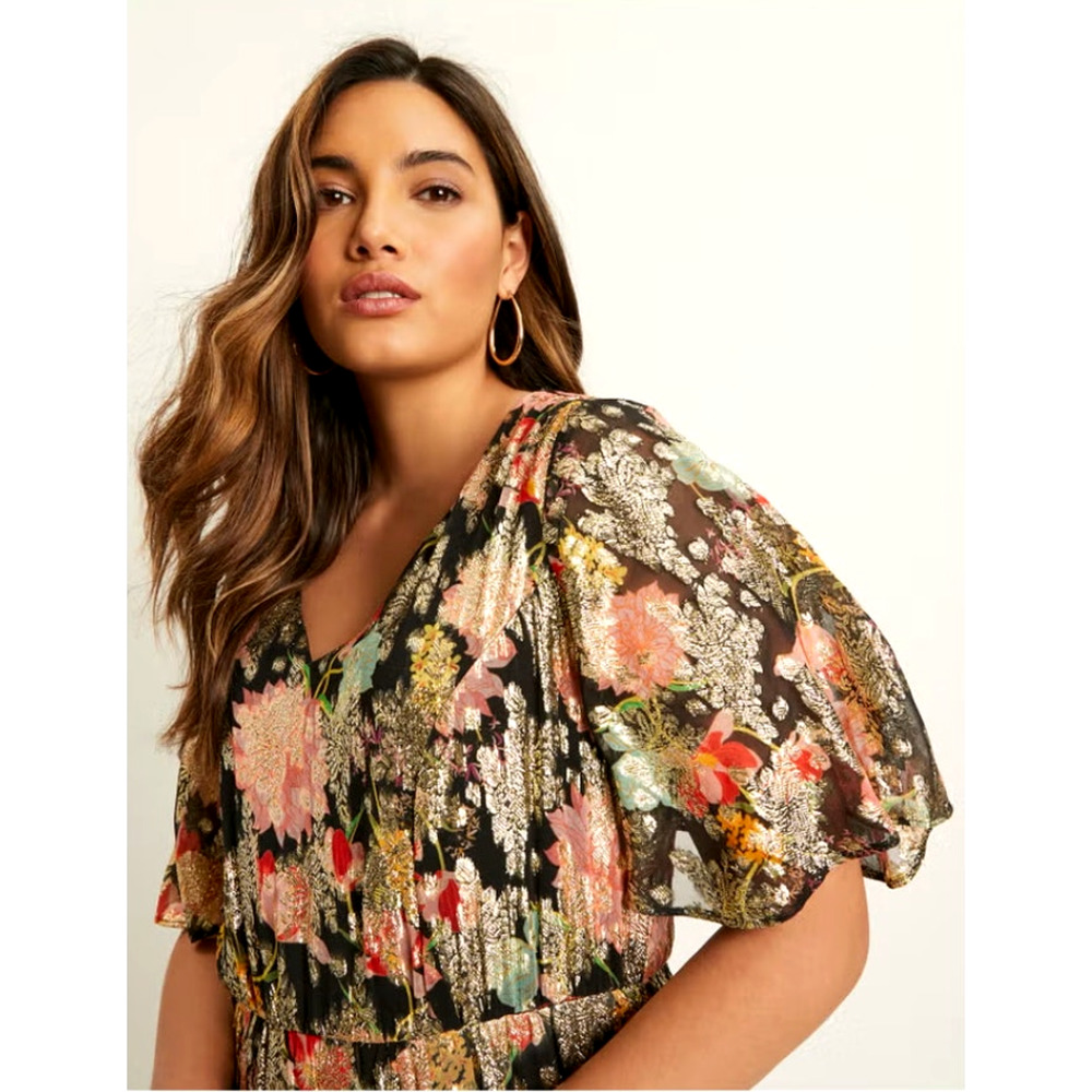 June+Vie 18/20 Metallic Floral Maxi Dress $369 Elegant Plus Formal Gown Gold 2XL - Picture 14 of 14